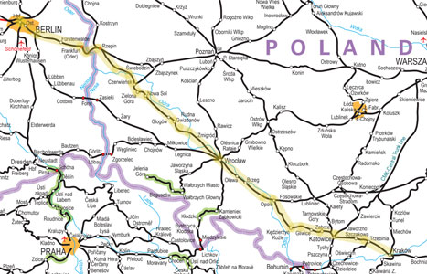 Berlin to Krakow train route map